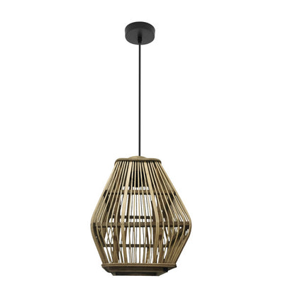 Lámpara colgante Tojar negro y bambú natural de Abrila, diseño minimalista rústico para decoración interior doméstica con casquillo E27 en metal.