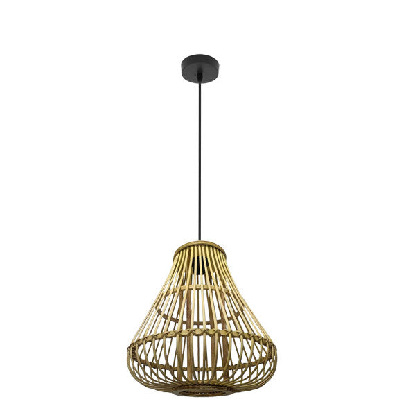 Colgante Hormos negro y bambú natural de Abrila - lámpara colgante rústica en metal y bambú para decoración minimalista de interiores y hogar.