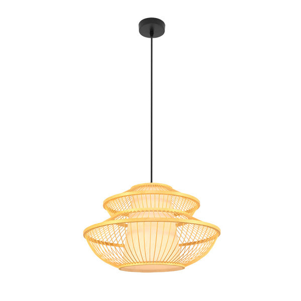 Lámpara colgante Denzo de bambú negro/natural Abrila, farol japonés minimalista con metal, bambú y pergamino para iluminación difusa en decoración interior doméstica