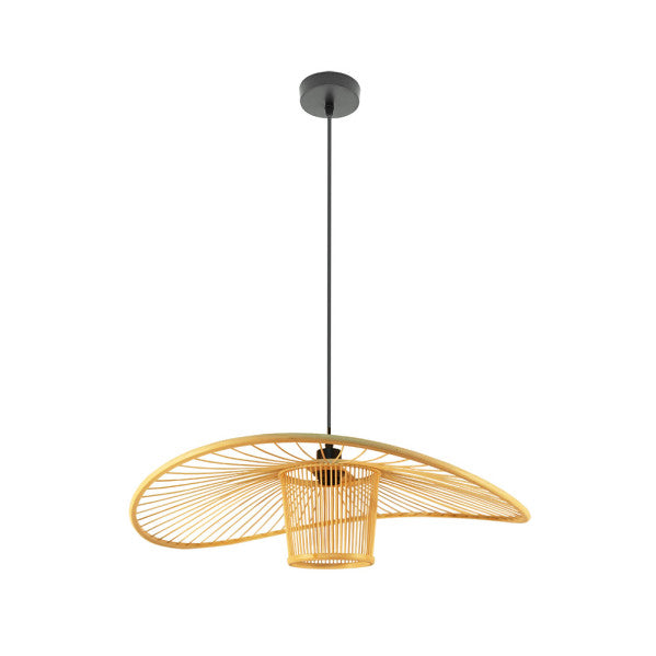 Lámpara colgante Dylan de bambú y metal en negro/natural 60x60cm, diseño minimalista nórdico Abrila para iluminación oriental en interiores domésticos