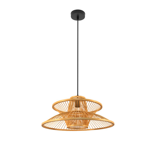 Lámpara colgante Bento de bambú negro y natural 1xE27 de Abrila, diseño minimalista nórdico para iluminación interior doméstica.