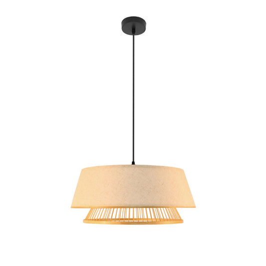 Lámpara colgante Taylor de bambú en negro y natural por Abrila, diseño zen de iluminación interior doméstica con metal y textil, certificado CE, ideal para decoración moderna.