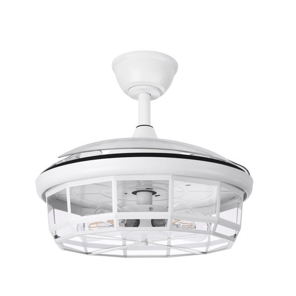 `alt=Ventilador de techo DC Tornado blanco de 107cm de Abrila con aspas retráctiles y mando a distancia para dormitorio y salón`