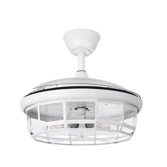 `alt=Ventilador de techo DC Tornado blanco de 107cm de Abrila con aspas retráctiles y mando a distancia para dormitorio y salón`