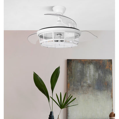 Alt Image: Ventilador de techo DC Tornado blanco de 107cm con aspas retráctiles, modelo Abrila 222691301, ideal para dormitorio y salón, con mando a distancia y motor DC para interiores.