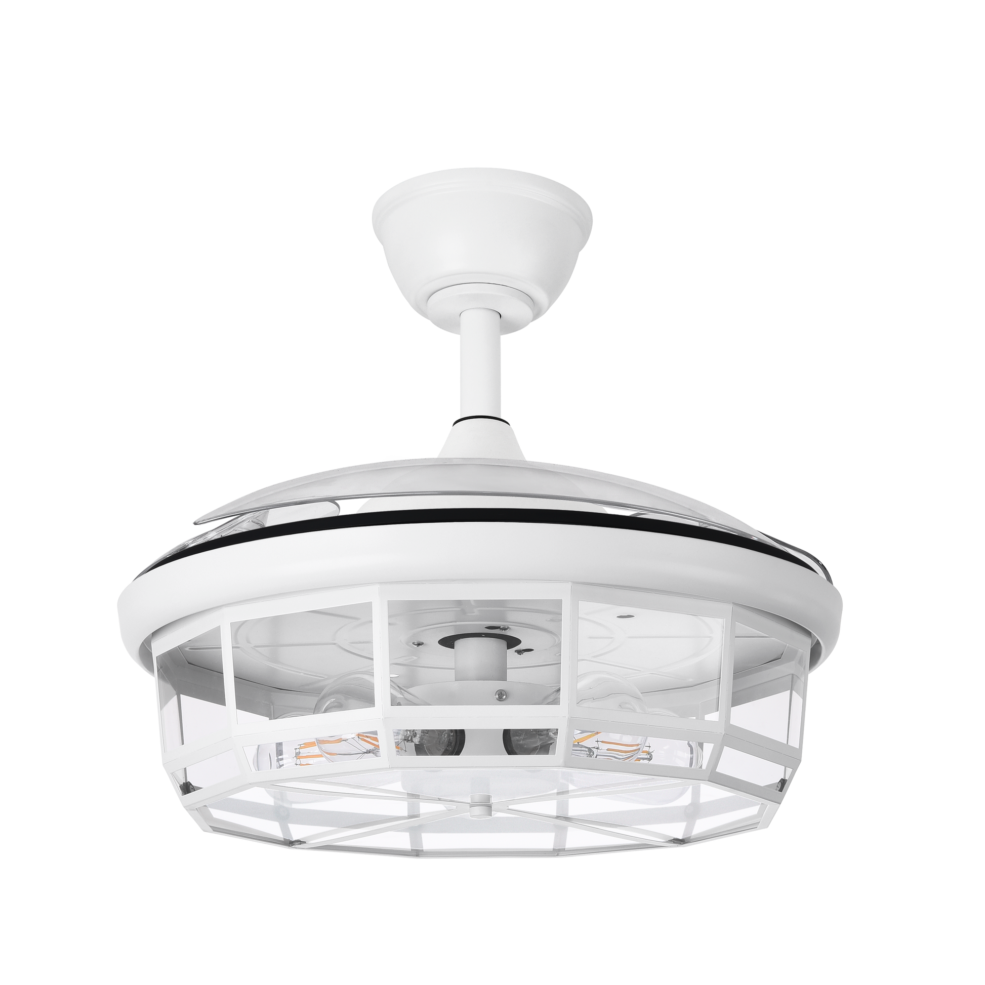 Ventilador de techo DC Tornado blanco de 107 cm de Abrila con aspas retráctiles, ideal para dormitorios y salones. Funciona con motor DC y viene con mando a distancia para un control cómodo. Diseñado para interiores, este ventilador ofrece un rendimiento eficiente y silencioso.