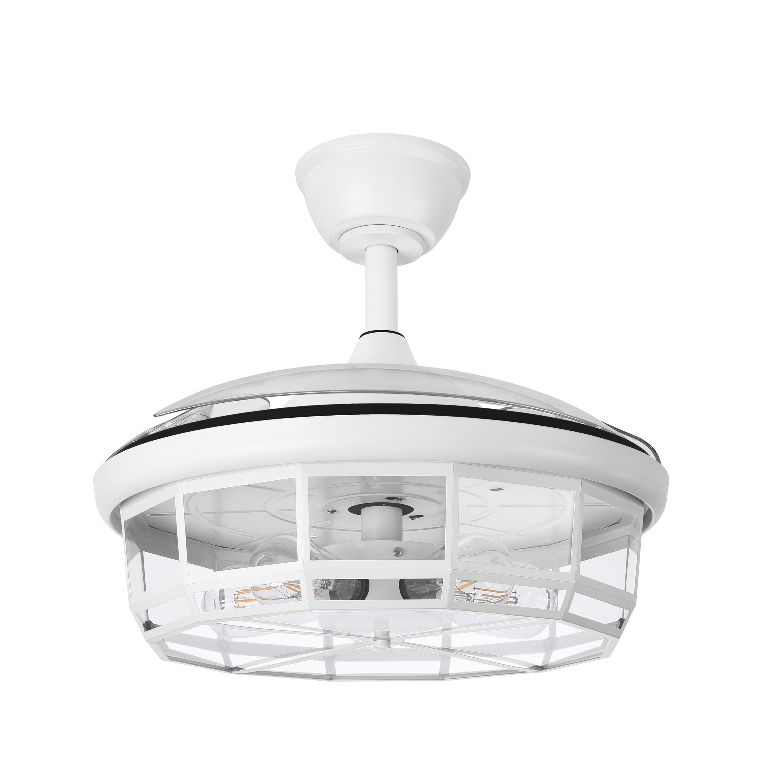 Ventilador de techo DC Tornado blanco de 107 cm de Abrila con aspas retráctiles, ideal para dormitorios y salones. Funciona con motor DC y viene con mando a distancia para un control cómodo. Diseñado para interiores, este ventilador ofrece un rendimiento eficiente y silencioso.