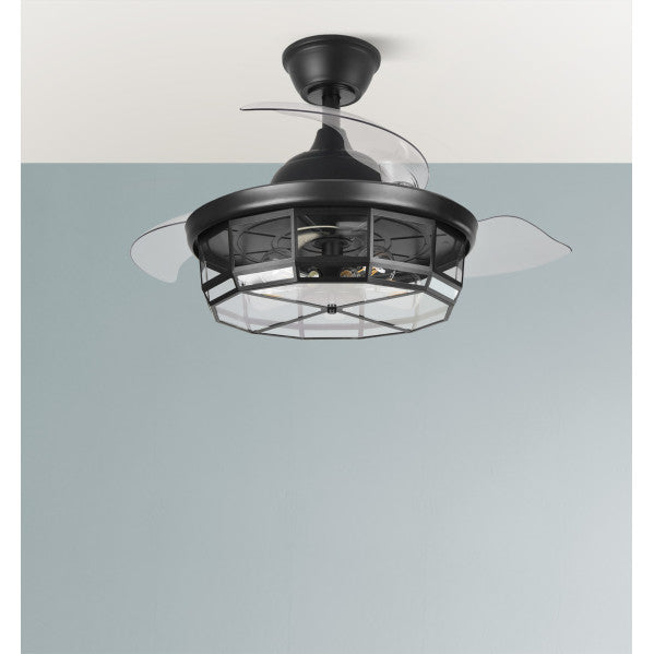 Alt Image: Ventilador de techo Tornado Negro 107cm Abrila 222691309 con 6 velocidades, aspas retráctiles, control remoto e iluminación integrada, ideal para interiores domésticos, motor DC, modelo AI2