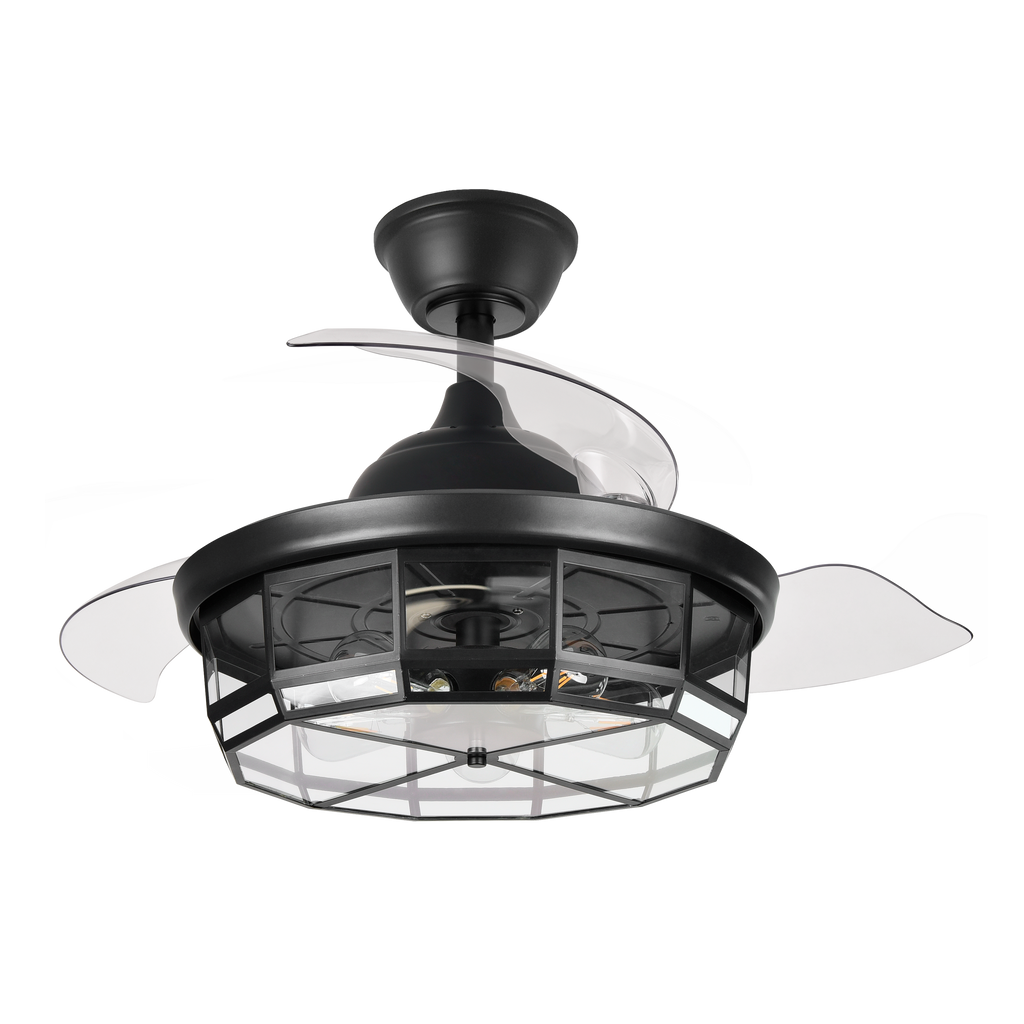 Alt Image: Ventilador de techo Tornado Negro 107cm Abrila 222691309 con 6 velocidades, aspas retráctiles, control remoto, iluminación integrada y motor DC para uso interior doméstico.