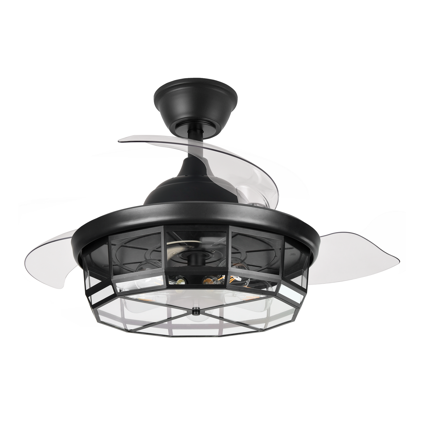 Alt Image: Ventilador de techo Tornado Negro 107cm Abrila 222691309 con 6 velocidades, aspas retráctiles, control remoto, iluminación integrada y motor DC para uso interior doméstico.