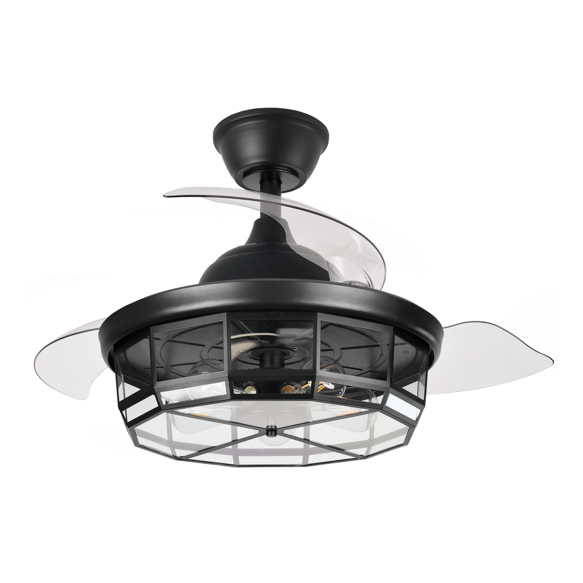 Alt Image: Ventilador de techo Tornado Negro 107cm Abrila 222691309 con 6 velocidades, aspas retráctiles, control remoto, iluminación integrada y motor DC para uso interior doméstico.