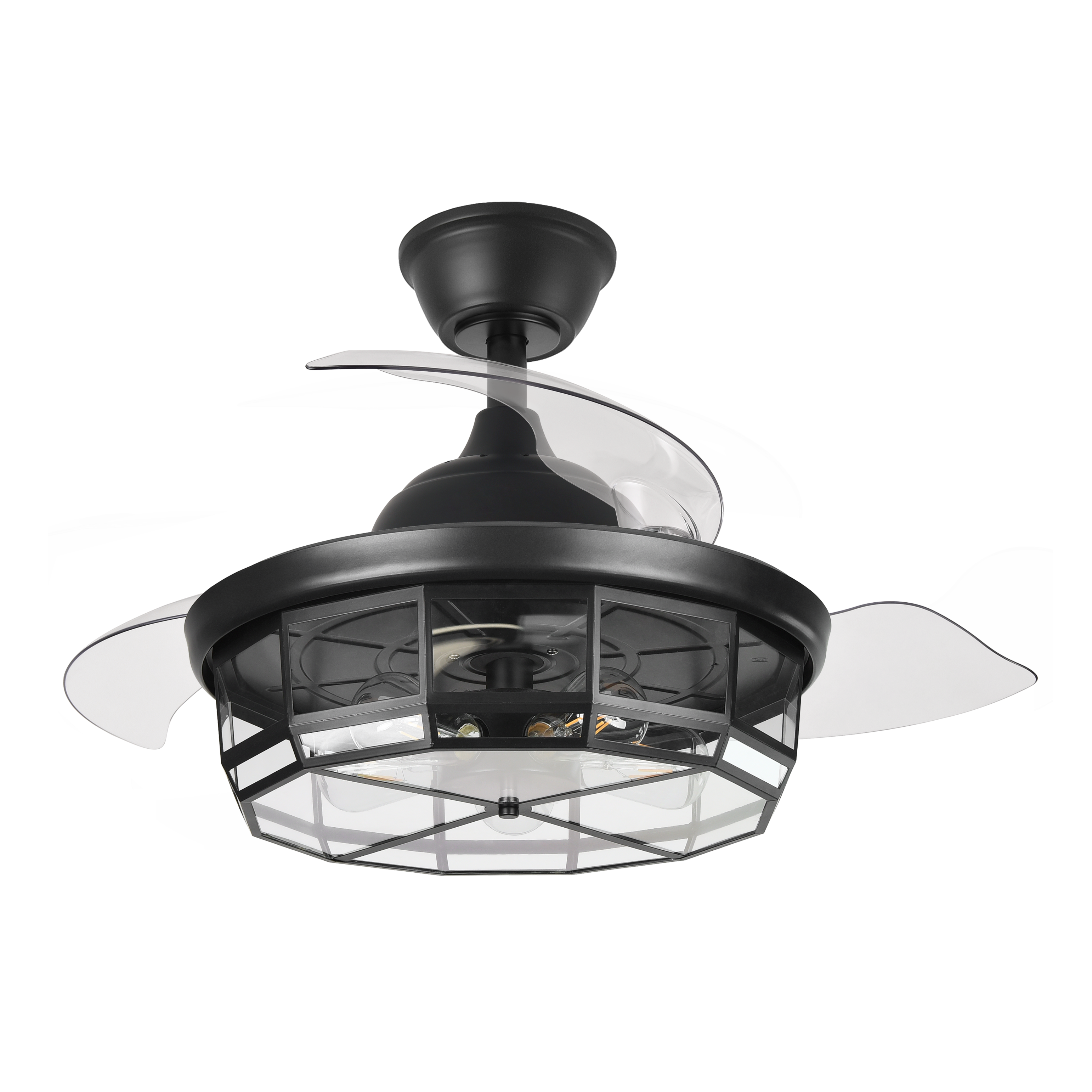 Alt Image: Ventilador de techo Tornado Negro 107cm Abrila 222691309 con 6 velocidades, aspas retráctiles, control remoto, iluminación integrada y motor DC para uso interior doméstico.