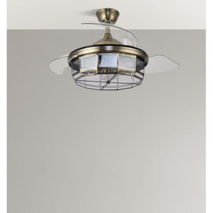 `alt=Ventilador de techo Tornado Cuero 107cm de Abrila con 6 velocidades, aspas retráctiles y mando a distancia, modelo 222691314`