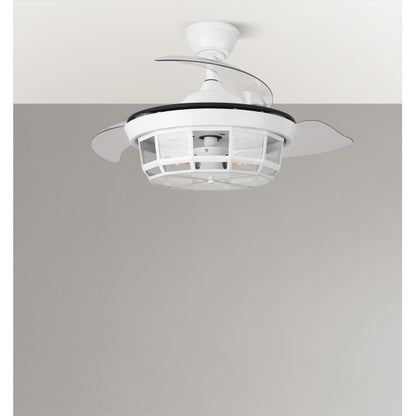 Ventilador de techo Tornado Mini Blanco de 91 cm de Abrila, modelo 222699001. Diseño elegante en color blanco, ideal para interiores domésticos. Equipado con motor DC eficiente y 6 velocidades ajustables para una ventilación óptima en verano e invierno. Aspas retraáctiles para un diseño compacto y seguro. Incluye mando remoto para un control cómodo y fácil. Tecnología AI2 para un rendimiento superior y ahorro energético. Perfecto para mantener una temperatura agradable en cualquier época del año.