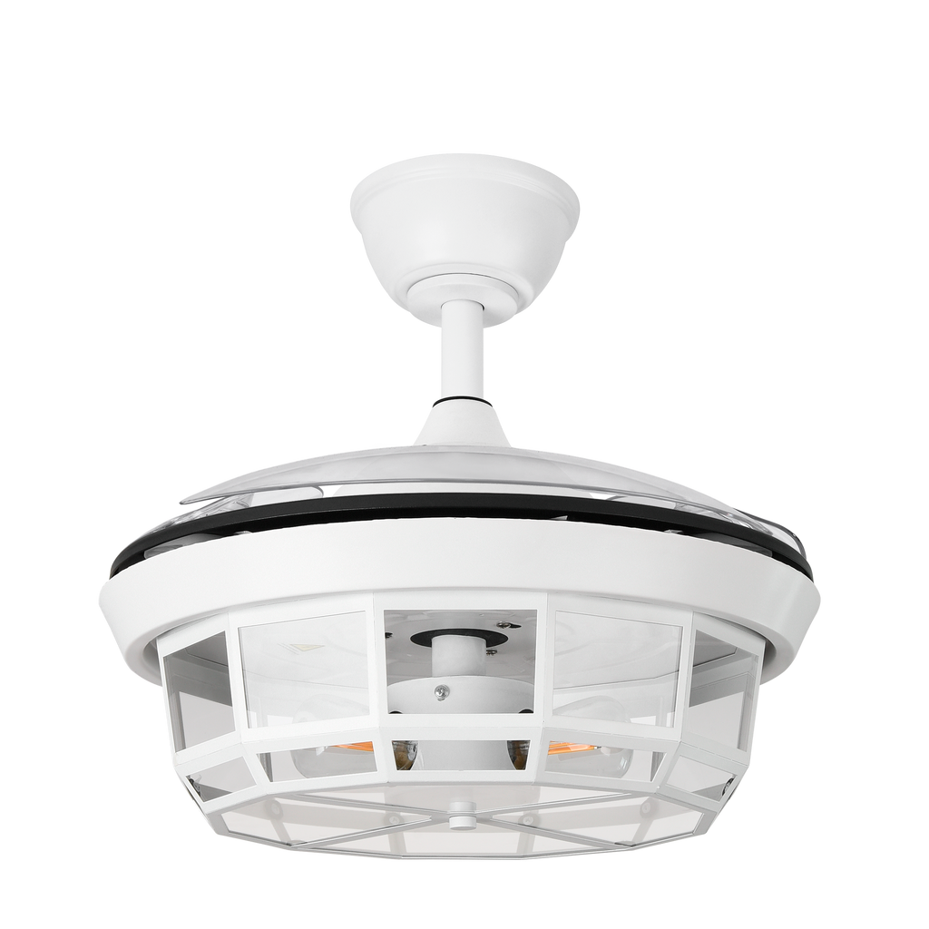 Alt Image: Ventilador de techo Tornado Mini Blanco de 91cm de Abrila, modelo 222699001. Diseñado para interiores domésticos con 6 velocidades ajustables, motor DC eficiente y aspas retraíbles. Incluye mando a distancia para control remoto y es ideal para ventilación en verano e invierno.