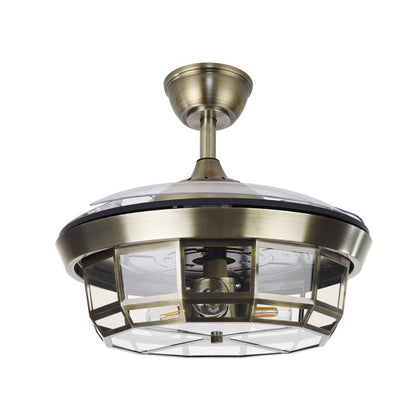 `alt=Ventilador de techo Tornado Mini Cuero 91cm Abrila con 6 velocidades y aspas retráctiles, ideal para interiores domésticos, controlado por mando remoto y motor DC para uso en verano e invierno`