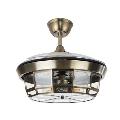 Ventilador de techo Tornado Mini Cuero de 91 cm de Abrila, modelo 222699014. Diseño elegante en cuero, ideal para interiores domésticos. Equipado con motor DC eficiente y 6 velocidades ajustables. Aspas retráctiles para un diseño compacto y moderno. Funciona con mando remoto para un control cómodo. Perfecto para la ventilación en verano e invierno. Tecnología ai2 para un rendimiento óptimo.