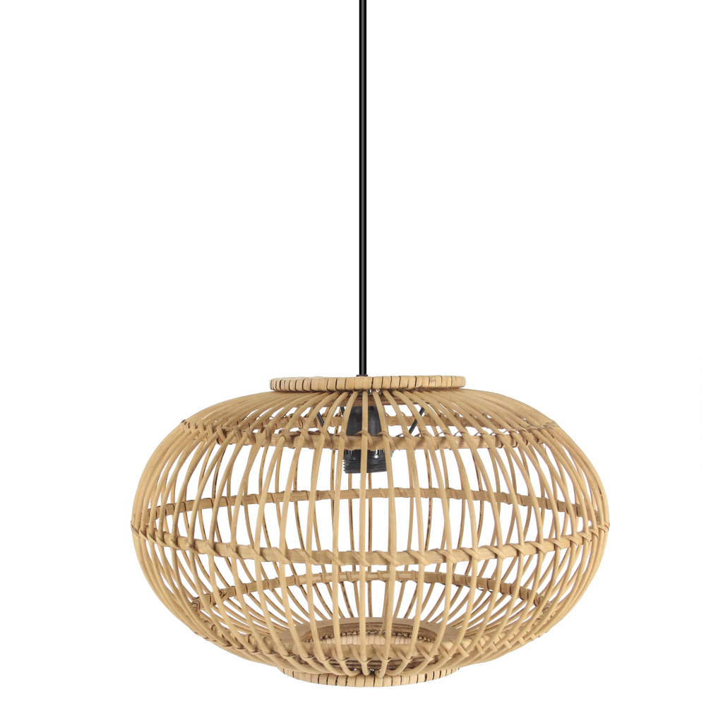 Lámpara colgante de bambú Viseu en negro y natural, estilo japonés minimalista y vintage rústico para decoración interior e iluminación doméstica - Abrila