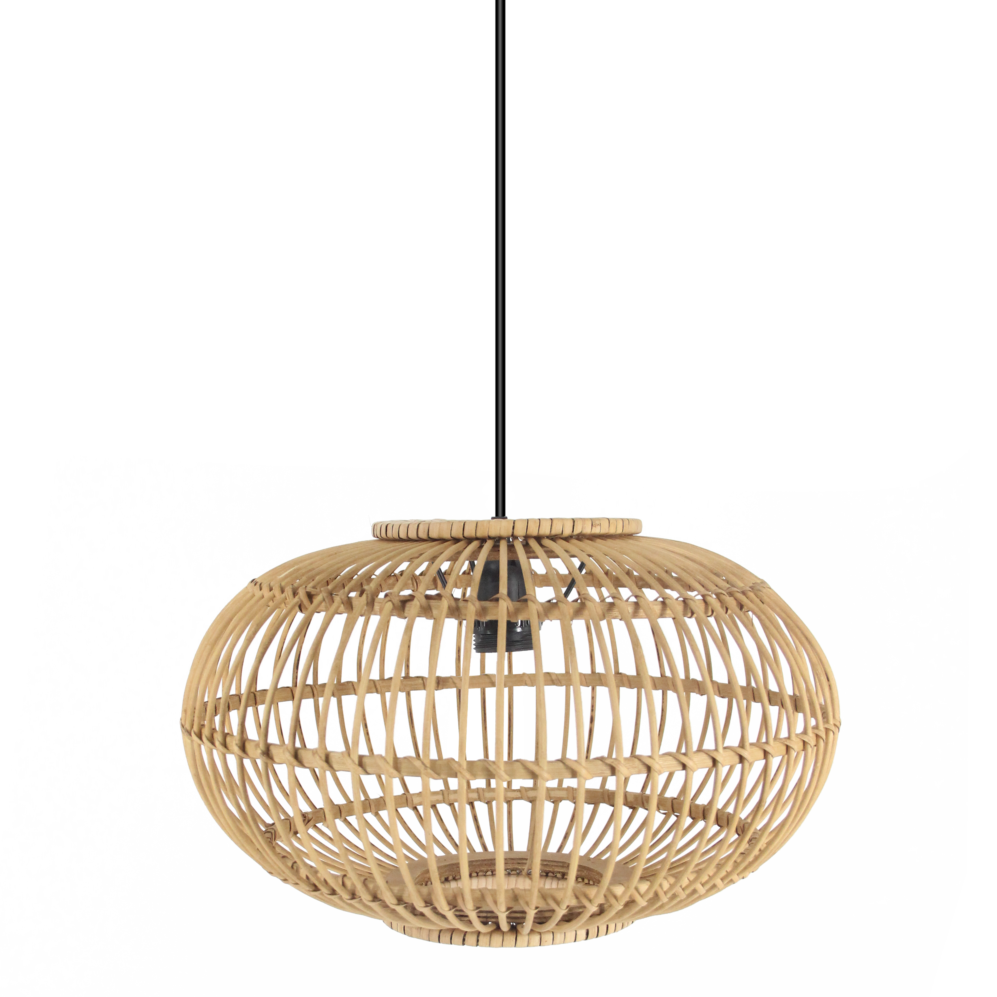 Lámpara colgante de bambú Viseu en negro y natural, estilo japonés minimalista y vintage rústico para decoración interior e iluminación doméstica - Abrila