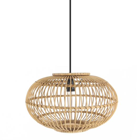 Lámpara colgante de bambú Viseu en negro y natural, estilo japonés minimalista y vintage rústico para decoración interior e iluminación doméstica - Abrila