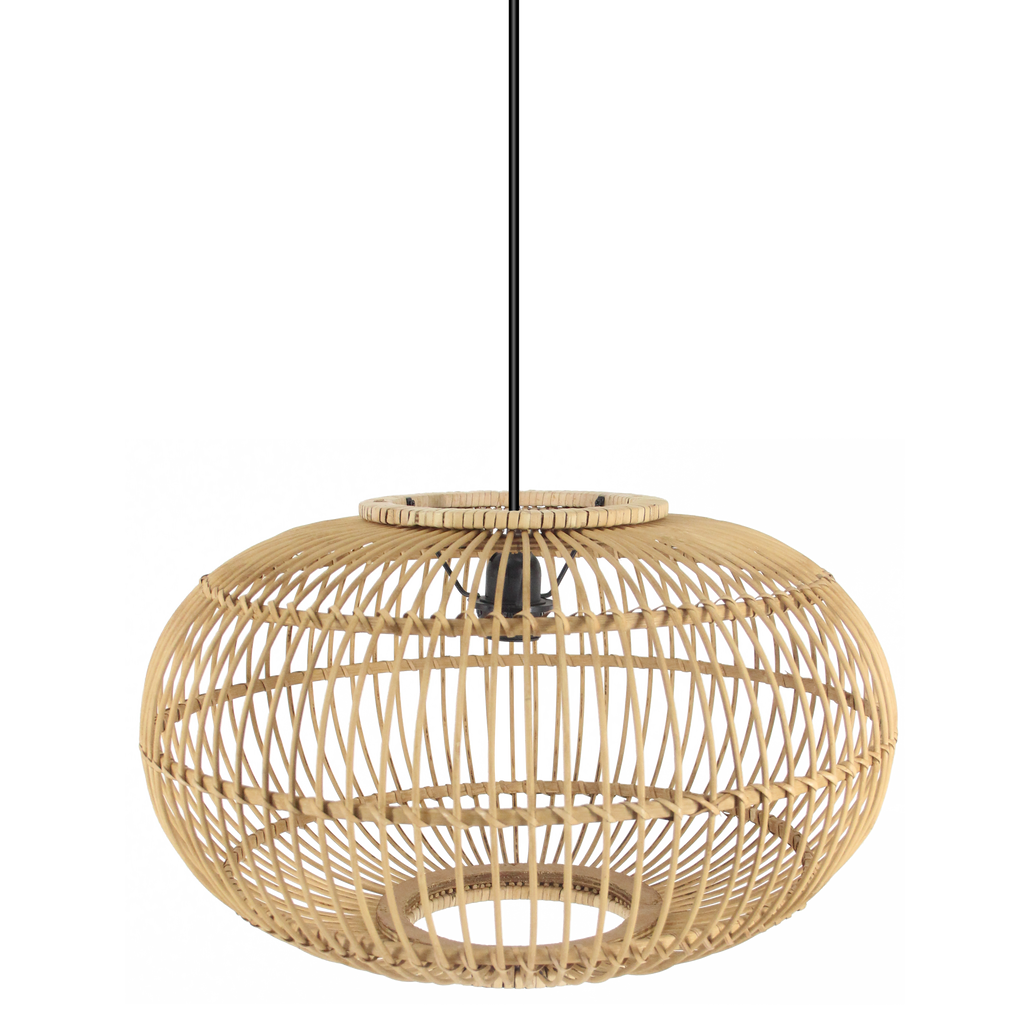 Lámpara colgante de bambú Viseu en negro y natural 50x50cm, estilo vintage rústico minimalista japonés de Abrila para iluminación acogedora y decoración interior natural