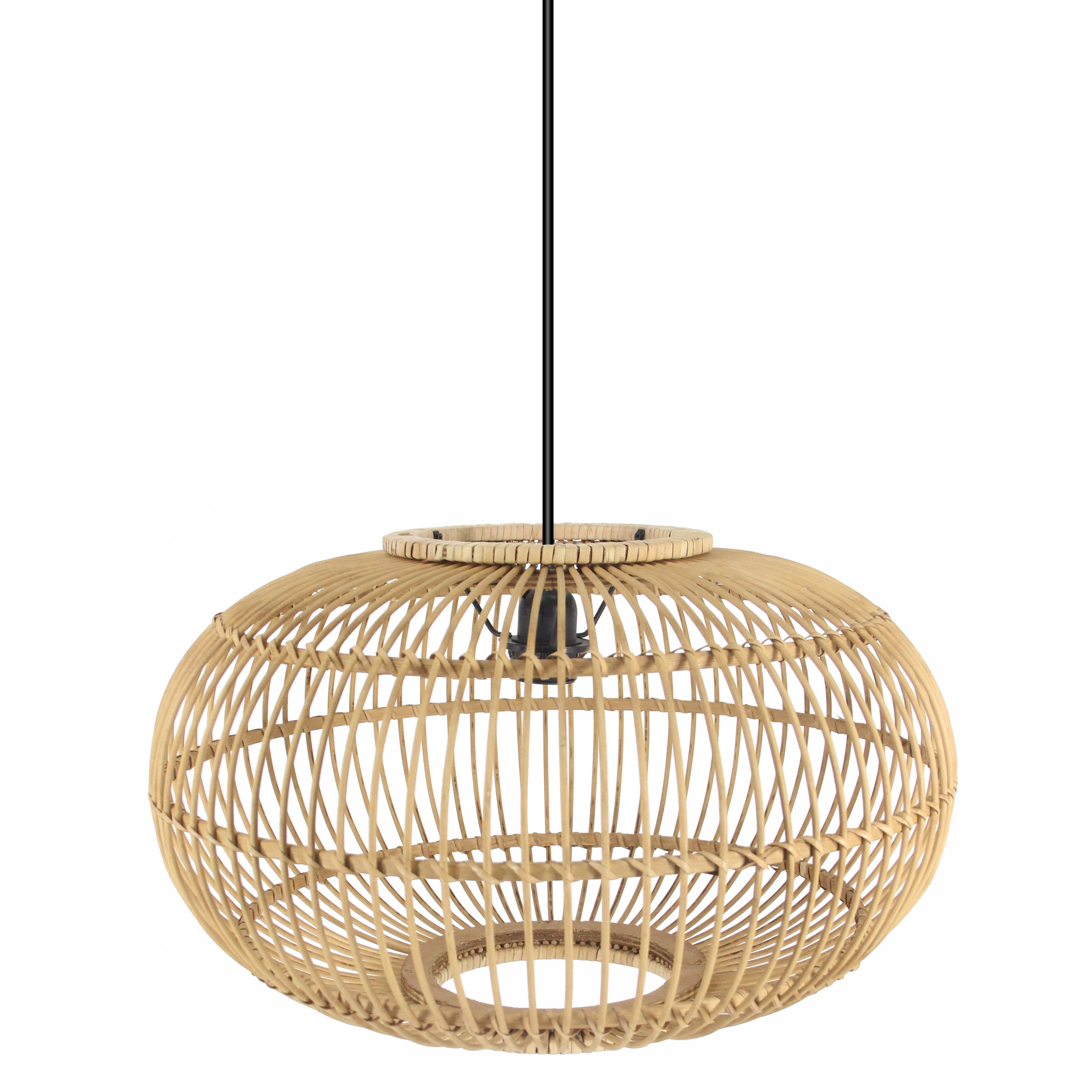 Lámpara colgante de bambú Viseu en negro y natural 50x50cm, estilo vintage rústico minimalista japonés de Abrila para iluminación acogedora y decoración interior natural