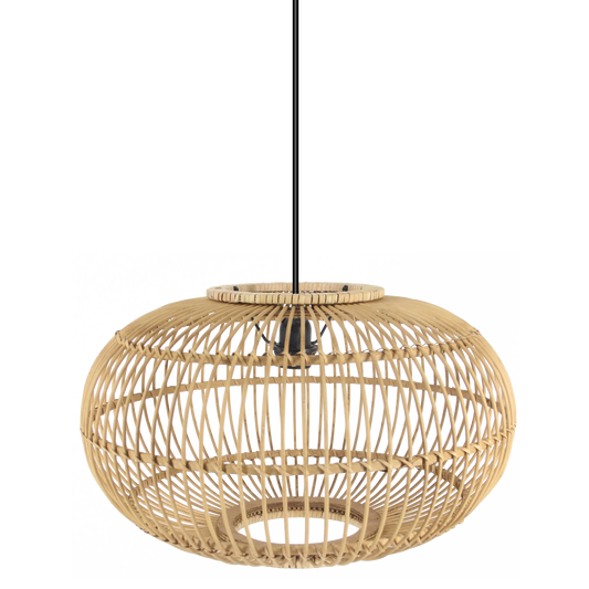 Lámpara colgante de bambú Viseu en negro y natural 50x50cm, estilo vintage rústico minimalista japonés de Abrila para iluminación acogedora y decoración interior natural