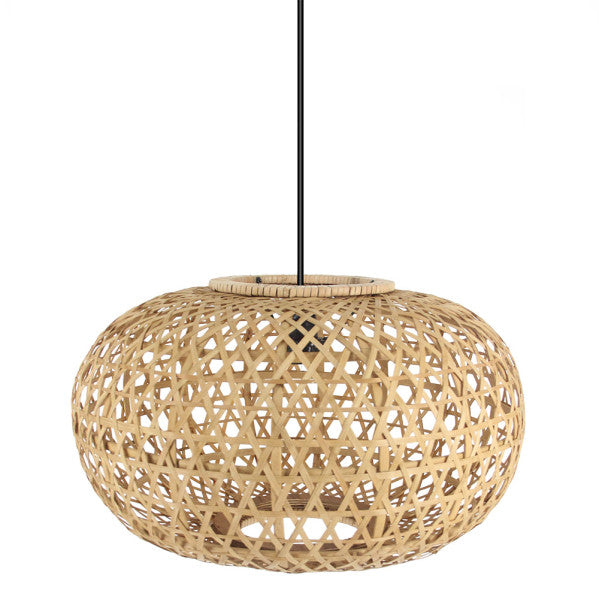 Lámpara colgante de bambú Ponte en negro y natural 50x50cm de Abrila, diseño japonés minimalista rústico para iluminación doméstica y decoración interior