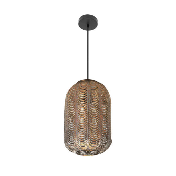 Colgante Trikala en negro y cuero envejecido de Abrila, lámpara colgante vintage minimalista de metal para iluminación interior y decoración doméstica.