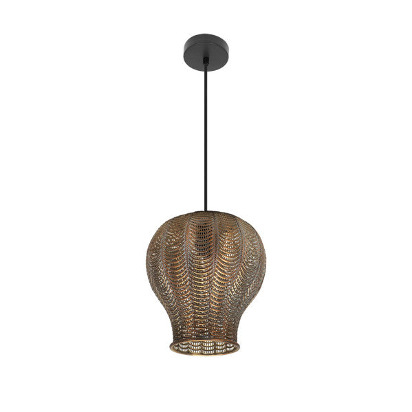Colgante Trikala negro con cuero envejecido de Abrila, lámpara vintage minimalista de metal para decoración interior y iluminación doméstica