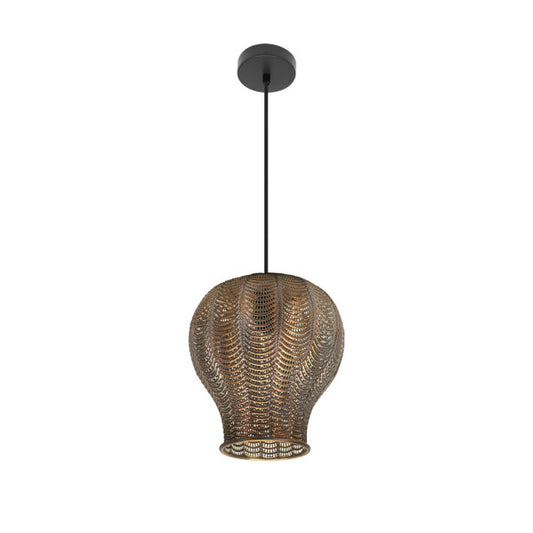 Colgante Trikala negro con cuero envejecido de Abrila, lámpara vintage minimalista de metal para decoración interior y iluminación doméstica