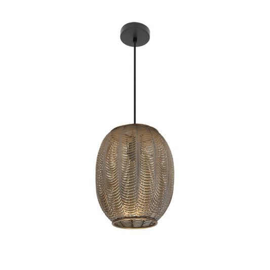 Lámpara colgante Trikala negro y cuero envejecido de Abrila, diseño vintage minimalista marroquí de metal para decoración interior doméstica con casquillo E27.
