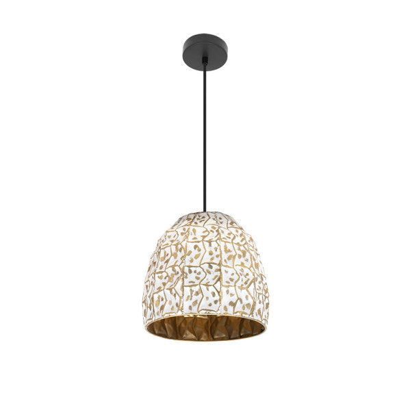 Colgante lámpara Tebas de Abrila en negro, blanco y oro, diseño moderno de metal con 1xE27 para decoración interior vintage glam clásica