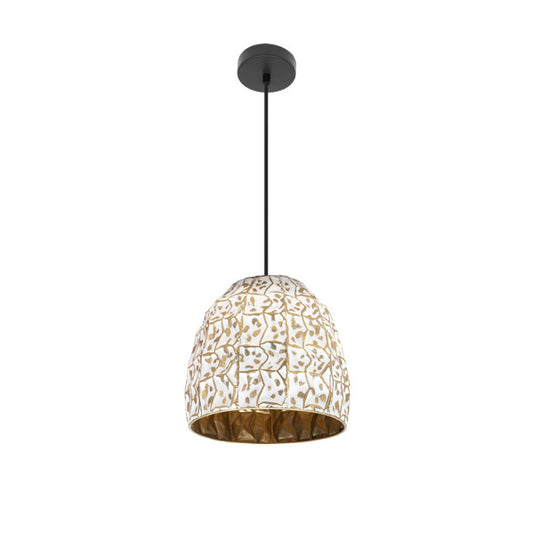 Colgante lámpara Tebas de Abrila en negro, blanco y oro, diseño moderno de metal con 1xE27 para decoración interior vintage glam clásica