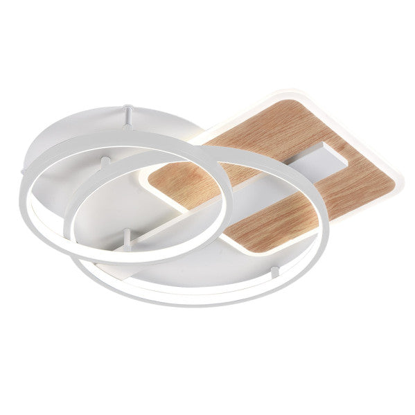 Plafon LED Azores Blanco/Haya 120W Abrila 224285068, lámpara moderna con LED integrado, mando a distancia, iluminación interior eficiente para decoración del hogar