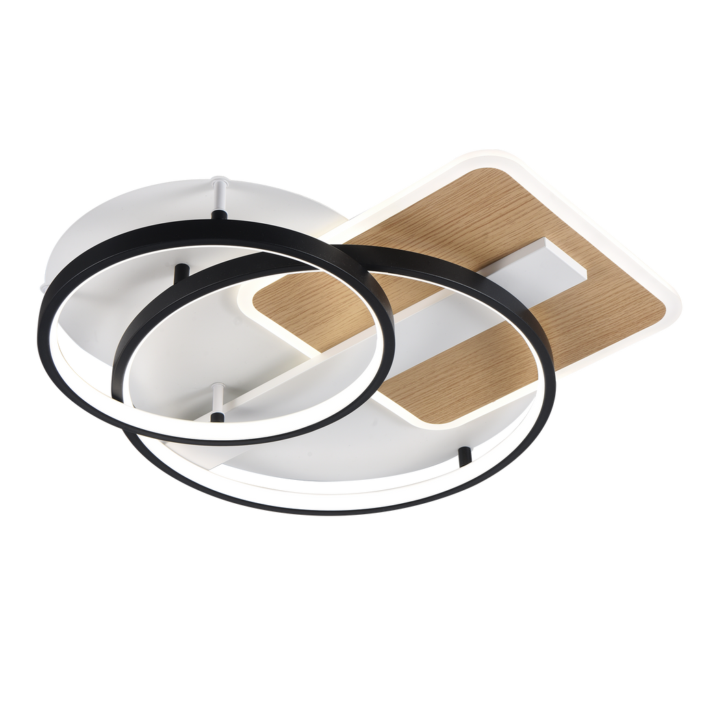 Plafon LED Azores negro y madera 120W Abrila, lámpara moderna para iluminación interior con LED integrada, mando remoto y ahorro energético (ref. 224285088)