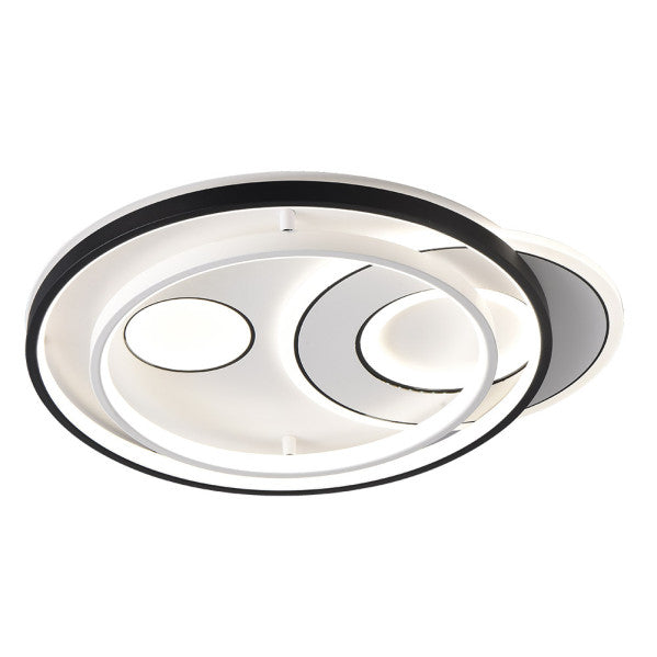 Plafon LED Evora Circular Negro/Blanco 160W Abrila, lámpara moderna de metal y policarbonato para iluminación interior doméstica con LED de ahorro energía y luz ajustable