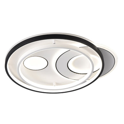 Plafon LED Evora Circular Negro/Blanco 160W Abrila, lámpara moderna de metal y policarbonato para iluminación interior doméstica con LED de ahorro energía y luz ajustable