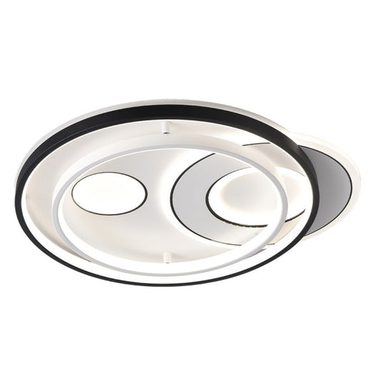 Plafon LED Evora Circular Negro/Blanco 160W Abrila, lámpara moderna de metal y policarbonato para iluminación interior doméstica con LED de ahorro energía y luz ajustable