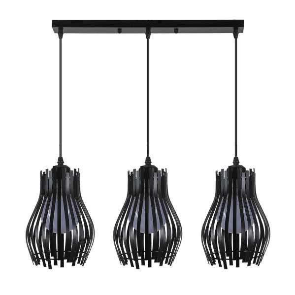 Regleta de luces colgantes Ragusa negra 3xE27 de Abrila, lámpara moderna industrial en metal para interiores domésticos vintage rústicos