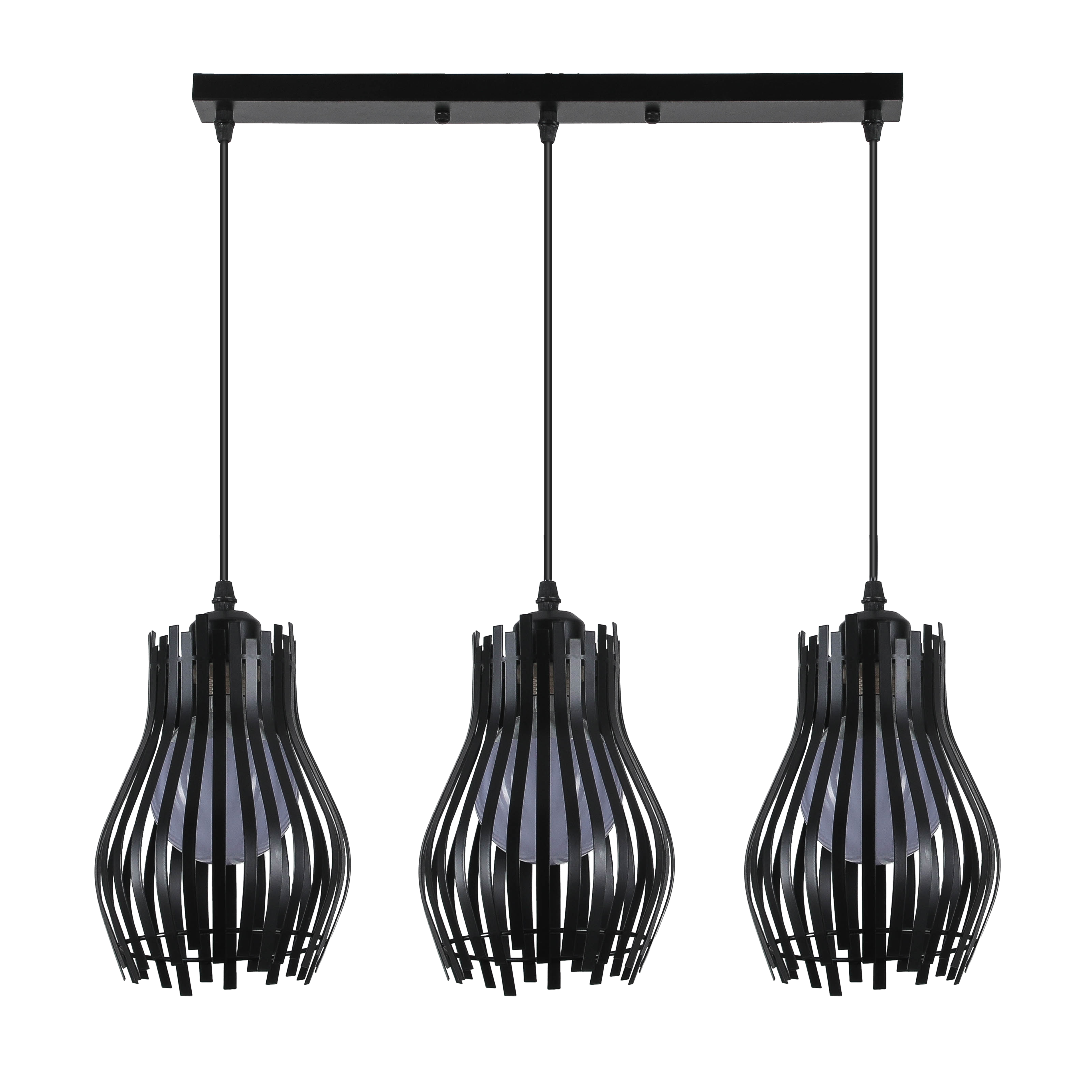 Regleta de luces colgantes Ragusa negra 3xE27, diseño moderno industrial en metal para interior doméstico, estilo vintage rústico - Abrila 224493009