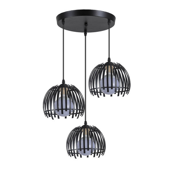 Plafón Latina negro de metal 3xE27 40x40cm Abrila, lámpara colgante moderna industrial vintage para interior doméstico