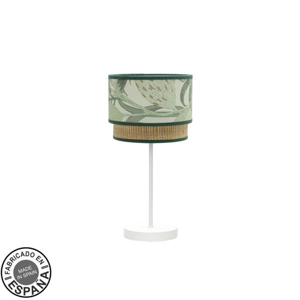 Lámpara de sobremesa Congo pequeña blanco y verde natural 42x18x18 cm, diseño moderno rústico de Abrila en metal y textil para iluminación interior y decoración.