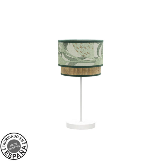 Lámpara de sobremesa Congo pequeña blanco y verde natural 42x18x18 cm, diseño moderno rústico de Abrila en metal y textil para iluminación interior y decoración.