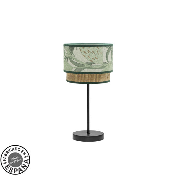 Lámpara de sobremesa Congo pequeño negro/verde natural Abrila 224971009, diseño moderno rústico en metal y textil para decoración interior.
