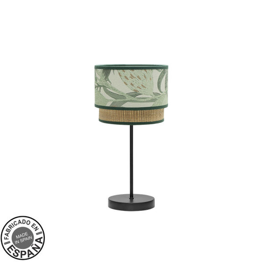 Lámpara de sobremesa Congo pequeño negro/verde natural Abrila 224971009, diseño moderno rústico en metal y textil para decoración interior.