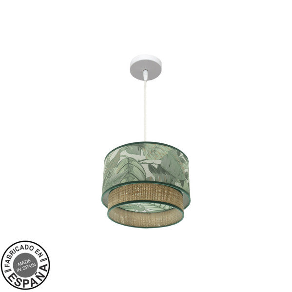 Lámpara colgante Congo 30d de Abrila en blanco y verde natural con diseño de hoja, iluminación moderna para decoración interior en metal y textil