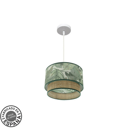 Lámpara colgante Congo 30d de Abrila en blanco y verde natural con diseño de hoja, iluminación moderna para decoración interior en metal y textil