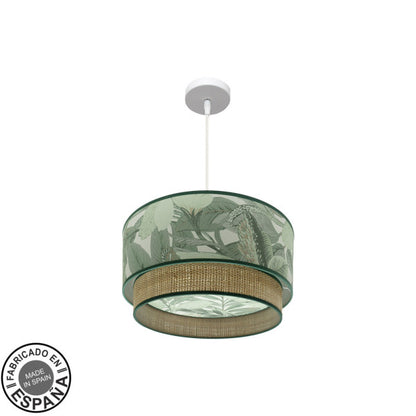 Lámpara colgante Congo 40d blanco/verde natural de Abrila, diseño moderno rústico en metal textil para decoración interior e iluminación doméstica