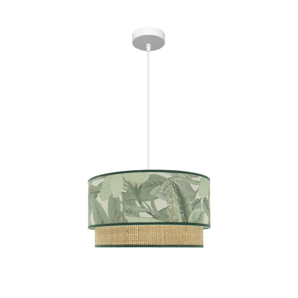 Lámpara colgante Congo 40 cm diámetro blanco/verde natural de Abrila, diseño moderno rústico en metal y textil para decoración e iluminación interior doméstica